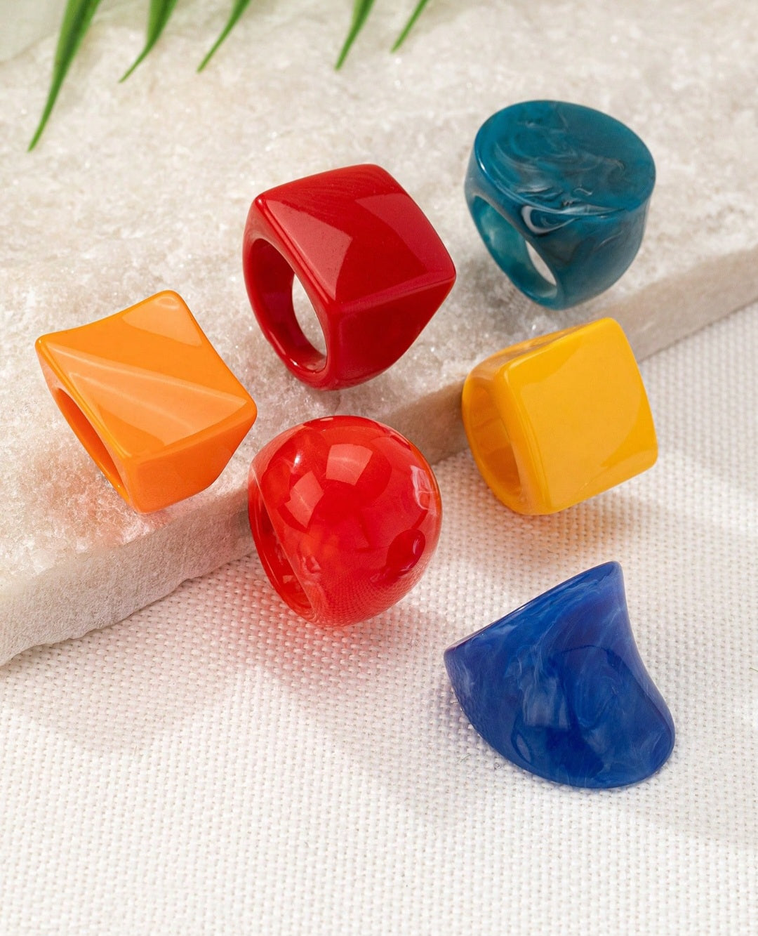 6pcs Set Vintage Exaggerated Acrylic Rings