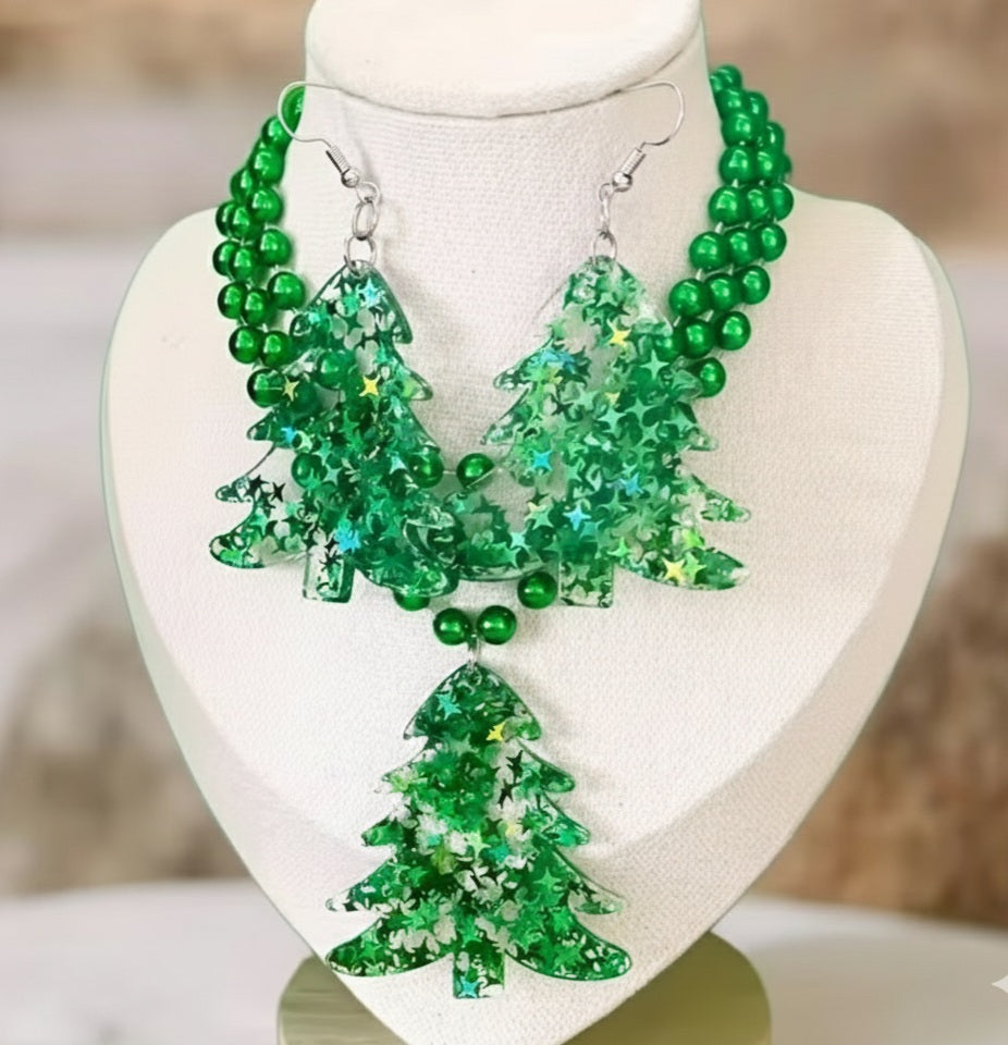 Christmas Tree Resin Jewelry Set