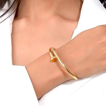 Armwear - Chic Stainless Steel Nail Bracelet for Women with Sleek Finish, Anti Tarnish Jewelry, Aesthetic Cuff for Girls, Minimalist Hand Accessory, Trendy Gift