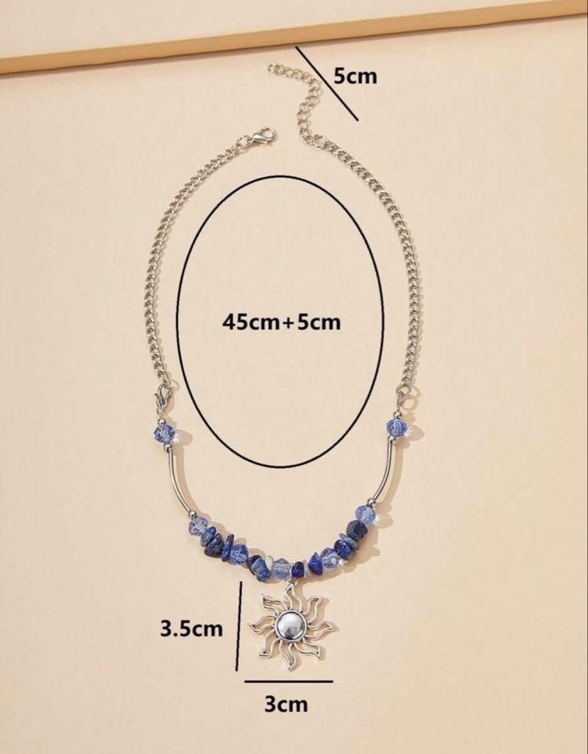 Blue Boho Sun and Stone Silver Necklace