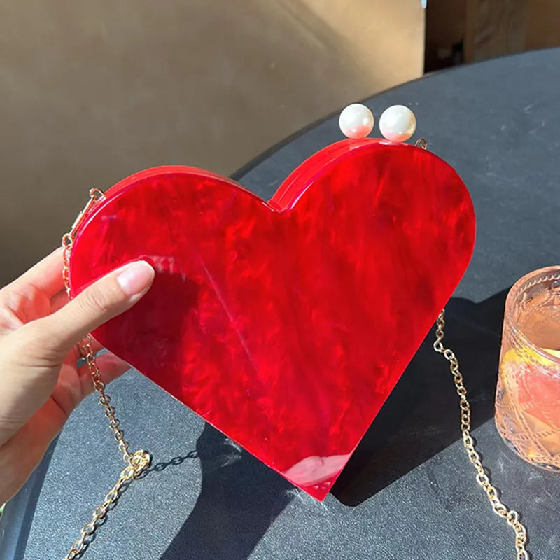 Heart Shape Acrylic Clutch Love Heart Purse Cute Evening Bag Marble Acrylic Handbag for Women Party Wedding