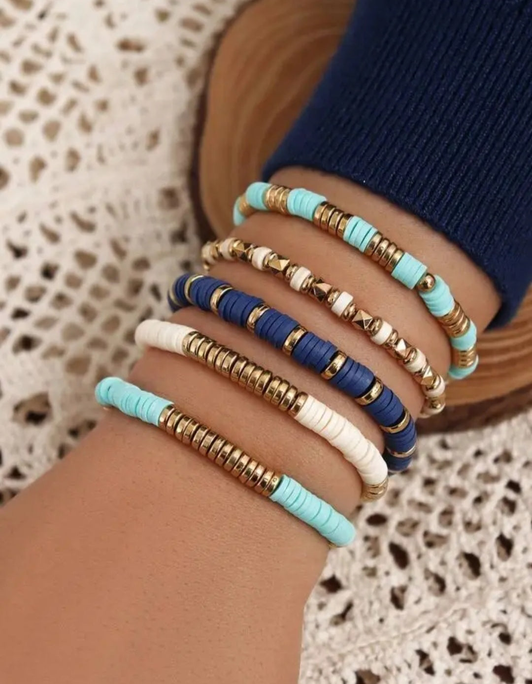 5pcs/set Color Block Beaded Bracelet
