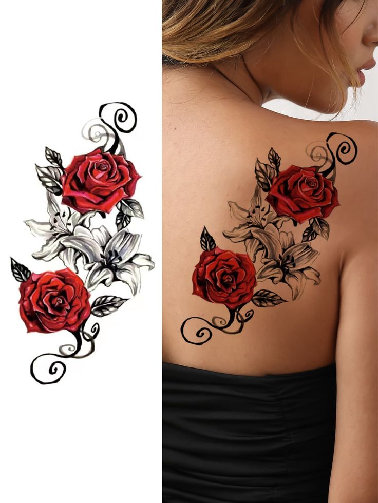 1pc Temporary Rose Tattoo Sticker, Sexy Rose Fake Tattoo for Women, Waterproof Arm & Leg Tattoo Decal, Single-Use Body Art Sticker
