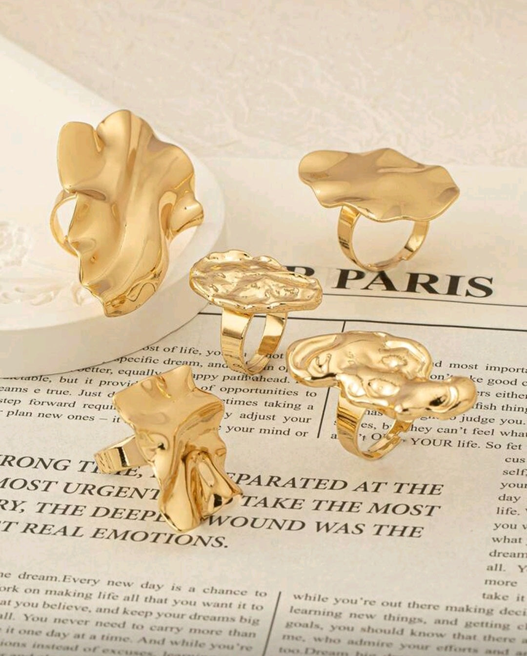 4 Pcs Golden  Rings Set For Women Chunky Statement Ring , Spring Summer Boho Jewelry