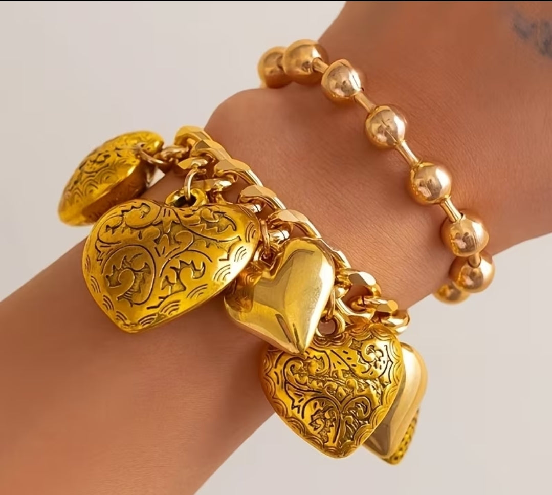 Vintage Choker & Bracelet Set for Women – Evil Heart Necklace, Gold & Silver Tone Metal, New Hip Hop Jewelry Set
