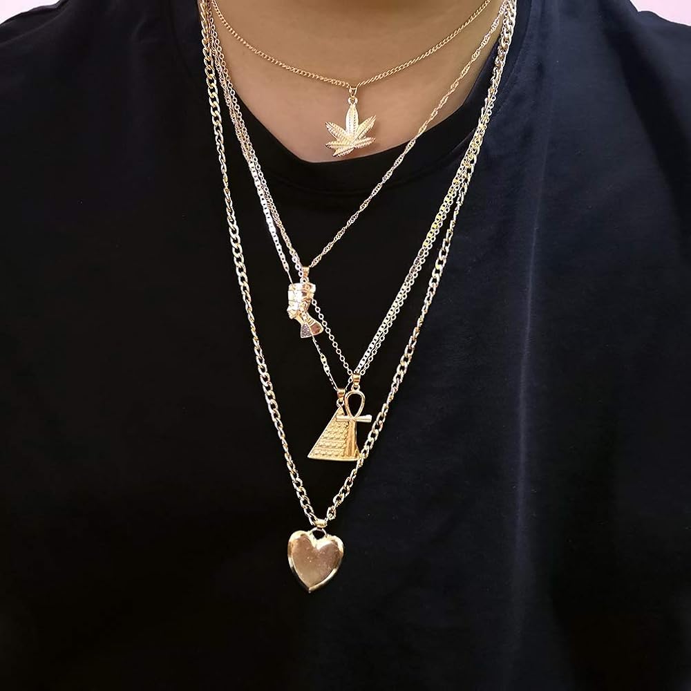 ACEDRE Boho Layered Pendant Necklace Gold Egyptian Heart Necklaces African Costume Chain Jewelry for Women