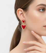 1 Pair Charming Simple Sweet Cute Punk Style European And American Metal Alloy Red Enamel Heart Drop Earrings, Suitable For Ladies Daily Wear, Socializing, Parties, PR, Valentine's Day Necklace, Couple Gift, Girlfriend Gift,Mom,Mother,Mother's Day,Gift