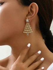 2 Pcs Christmas Tree Earrings, Luxury Stud Earrings, Perfect for Holiday Parties and Other Occasions