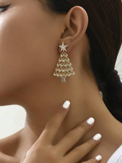 2 Pcs Christmas Tree Earrings, Luxury Stud Earrings, Perfect for Holiday Parties and Other Occasions