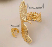 2pcs/Set Phoenix Charm Exaggerated Personalized Cuff Bracelet & Ring Set, European & American Style