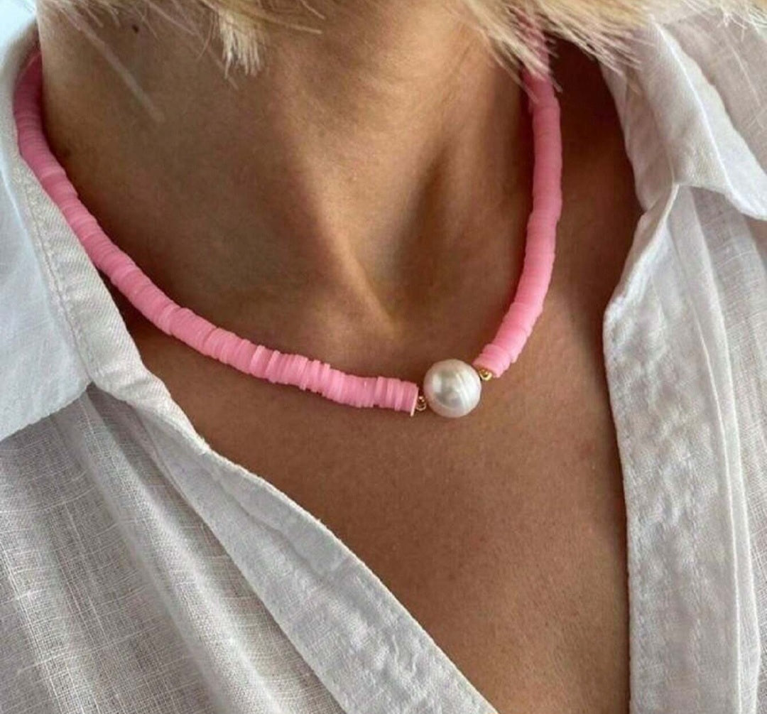 Colorful Soft Clay Necklace, Pearl Necklace BY SHEIN