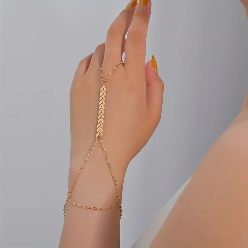 Olbye Finger Ring Bracelet Gold Slave Bracelet Hand Chain Ring Link Bracelet Everyday Jewelry for Women