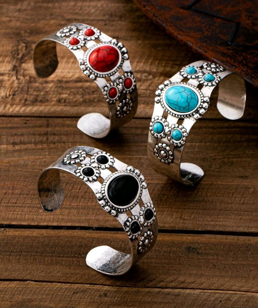 3pc Retro Western-Style Fashion Turquoise Inlaid Elliptical Geometric Bangle Bracelet For Women, Versatile & Elegant Holiday Accessory