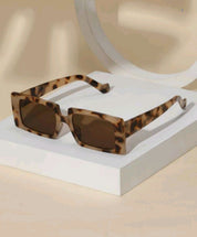 Unisex Retro Small Frame Rectangular Leopard Print Bohemian Plastic Sunglasses