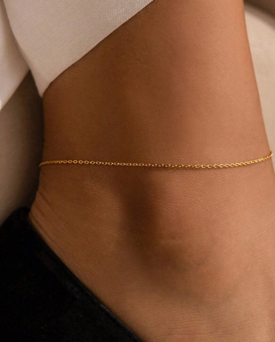 2 Pieces/Set Gold Stainless Steel Electroplated 18K Flat Chain Anklet Set