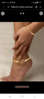 2pcs Heart Shaped Bracelet & Anklet Set For Women, Vacation Dating Gift Valentines,Mom,Mother,Mother's Day,Gift