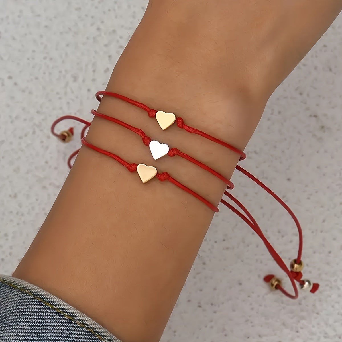 Red String Heart Bracelet Set