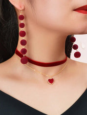 ZZ ZINFANDEL Red Choker Necklace Love Heart Velvet Choker Collar Necklace and earrings,Women`s Layered Heart Black Velvet Choker Pendant Chain for Women Teen Girls Christmas Gift