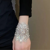 Stonefans Rhinestone Flower Wrist Bracelet – Adjustable Arm Chain Cuff Jewelry for Women, Party Accessories