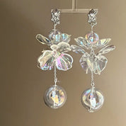 Transparent Crystal Flower Water Ball Earrings for Women, Exaggerated Long Drop Earrings, Bridal Wedding Jewelry Accessories, Christmas Gift