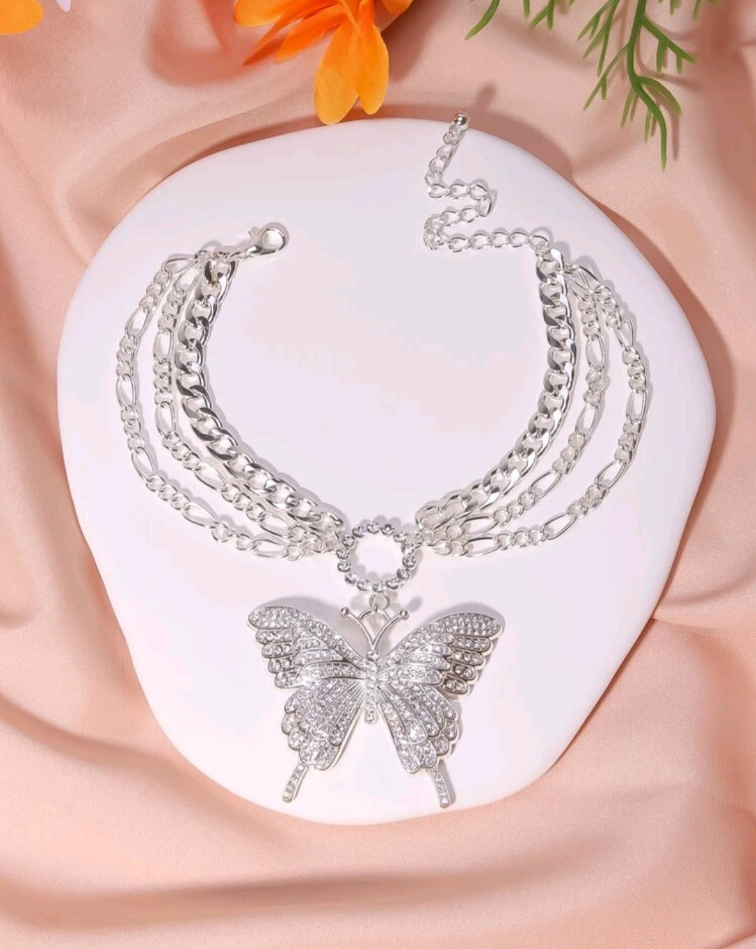 1pc Multi-Layer Full Rhinestone Decor Large Butterfly Anklet