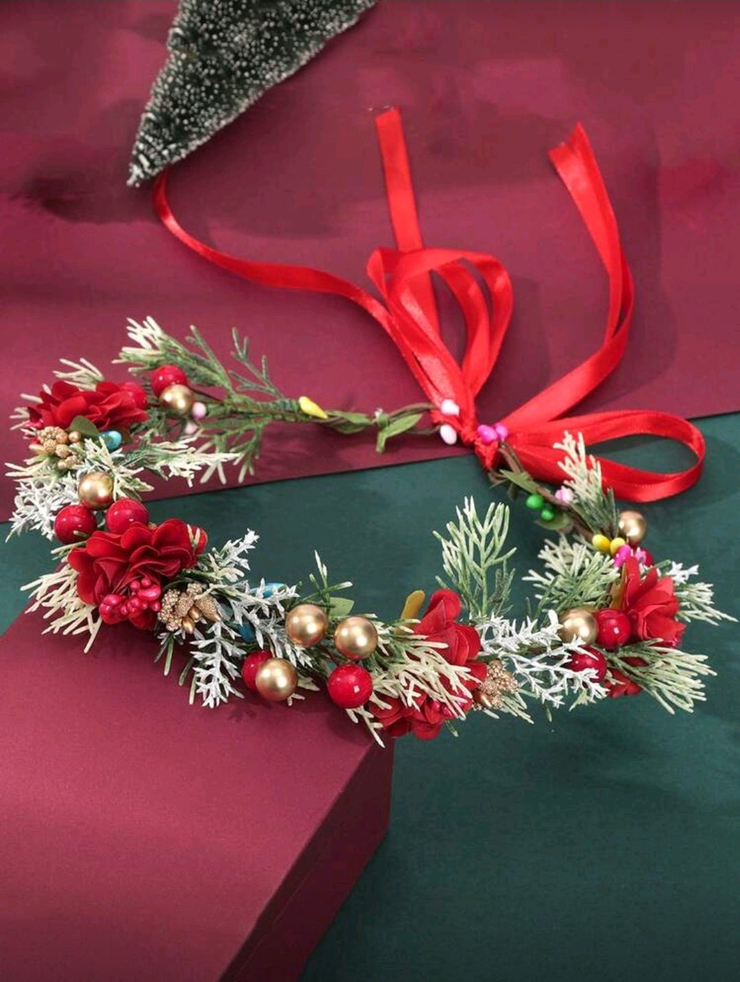 1pc Fashion Party Christmas Artificial Flower Leaf Floral Wreath Headband, Suitable For Holidays, Great Gift For Girlfriend, Teacher, Hawaiian Outfit For Women, Hair Accessories, Coronas, Tiara, Costume Crown, Wedding