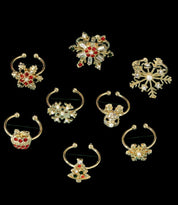 8pcs/Set Christmas Snowflake Deer Rhinestone Rings, Holiday Jewelry Gifts