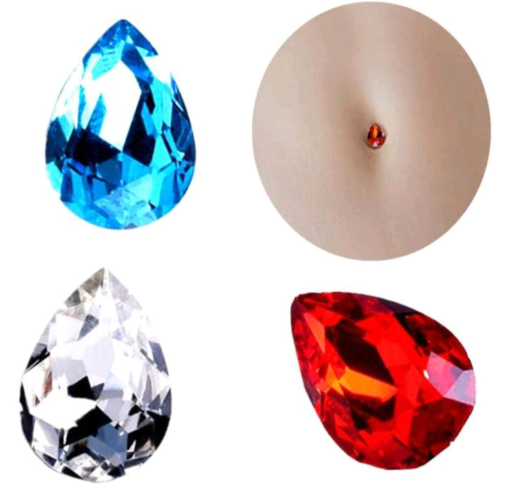 New! 3pcs/Set Non-Piercing Belly Button Rings Stickers – Faux Navel Jewelry with Crystal Heart & Teardrop Design Body Jewels