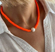 Colorful Soft Clay Necklace, Pearl Necklace BY SHEIN