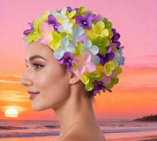 3D Flower Swim Hat | Vintage Flower Swim Cap Floral Petal Swimming Hat,Retro Style Bathing Caps Women's Long and Short Hair Swimming Hat for Water Parks Swimming Pool