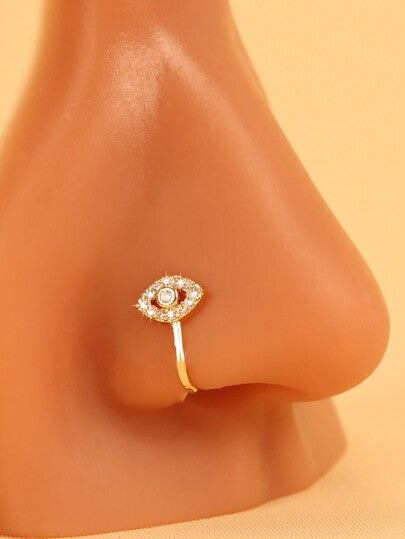 U-Shaped Micro-Integrated Fake Nose Ring, Eye Design in Gold, Non-Piercing Nose Clip Nose Stud