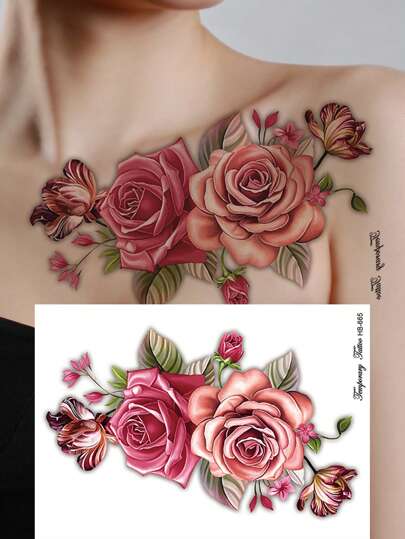 Fake Tattoo, 1 Sheet Flower Pattern Temporary Tattoo for Daily Decoration