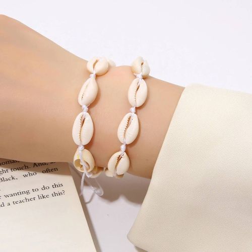 Bohemian Women’s Natural Shell Bracelets, Braided Rope Foot Anklet, Barefoot Girl Jewelry, Handmade Gift for Ladies