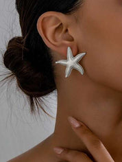 Trendy Imitation Starfish Earrings for Women, Summer Beach Metal Stud Earrings, Gold Color Ear Jewelry for Women