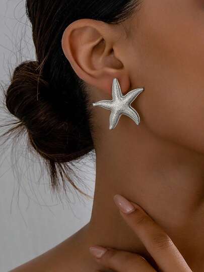 Trendy Imitation Starfish Earrings for Women, Summer Beach Metal Stud Earrings, Gold Color Ear Jewelry for Women