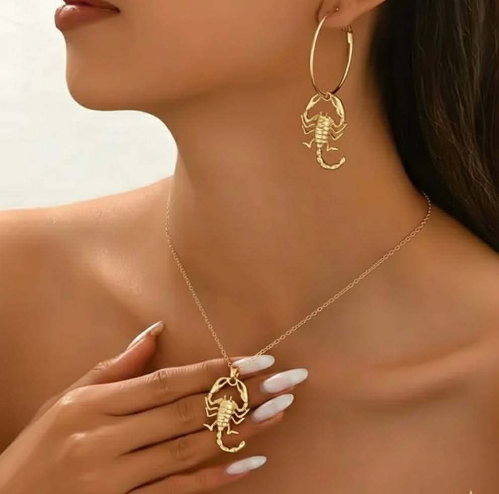 Bold Scorpion Pendant Necklace & Matching Earrings Set