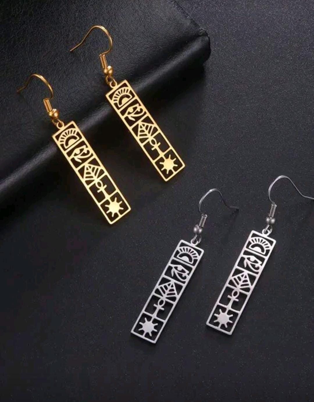 RSAMD Ancient Egyptian Cartouche Hieroglyph Symbols Earrings Eye of Horus Ankh Cross-A gold color