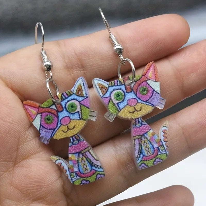 Bonsny Acrylic Cute Cat Earrings for Women and Girls, Large Long Dangle Earrings, Fashion Jewelry, Gifts, New Animal Style Accessories