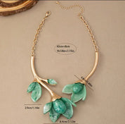 1pc Retro Boho Exaggerated Metallic Green Magnolia Flower Elegant Resin Floral Necklace Valentines,Mom,Mother,Mother's Day,Gift