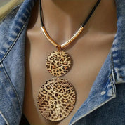Lightweight Vegan Leather Golden Leopard Cheetah Animal Print Necklace