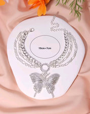 1pc Multi-Layer Full Rhinestone Decor Large Butterfly Anklet