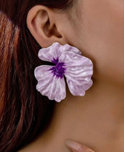 1 Pair Enameled Flower Petals Floral Statement Earring For Women Valentines