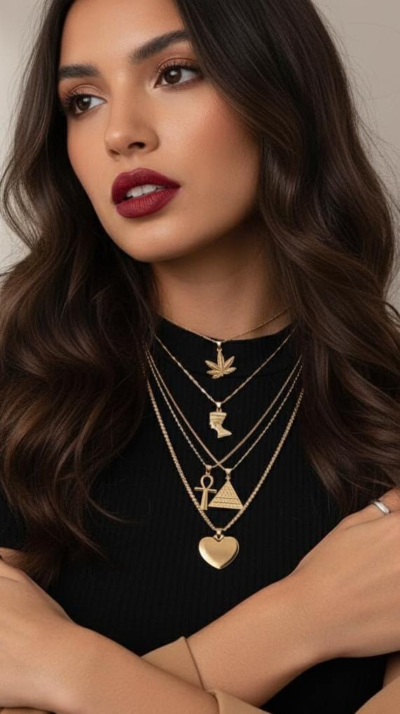 ACEDRE Boho Layered Pendant Necklace Gold Egyptian Heart Necklaces African Costume Chain Jewelry for Women