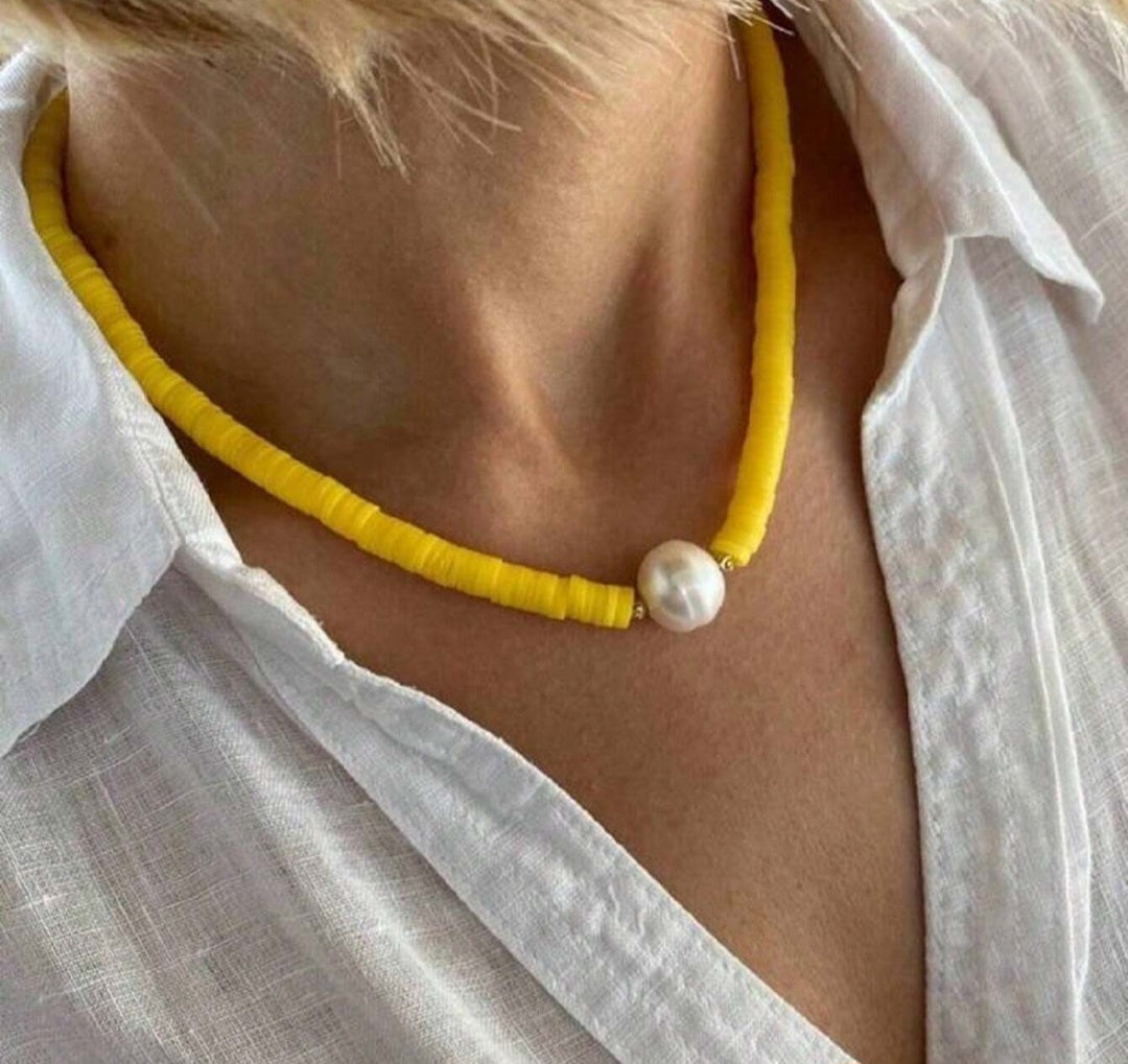Colorful Soft Clay Necklace, Pearl Necklace BY SHEIN