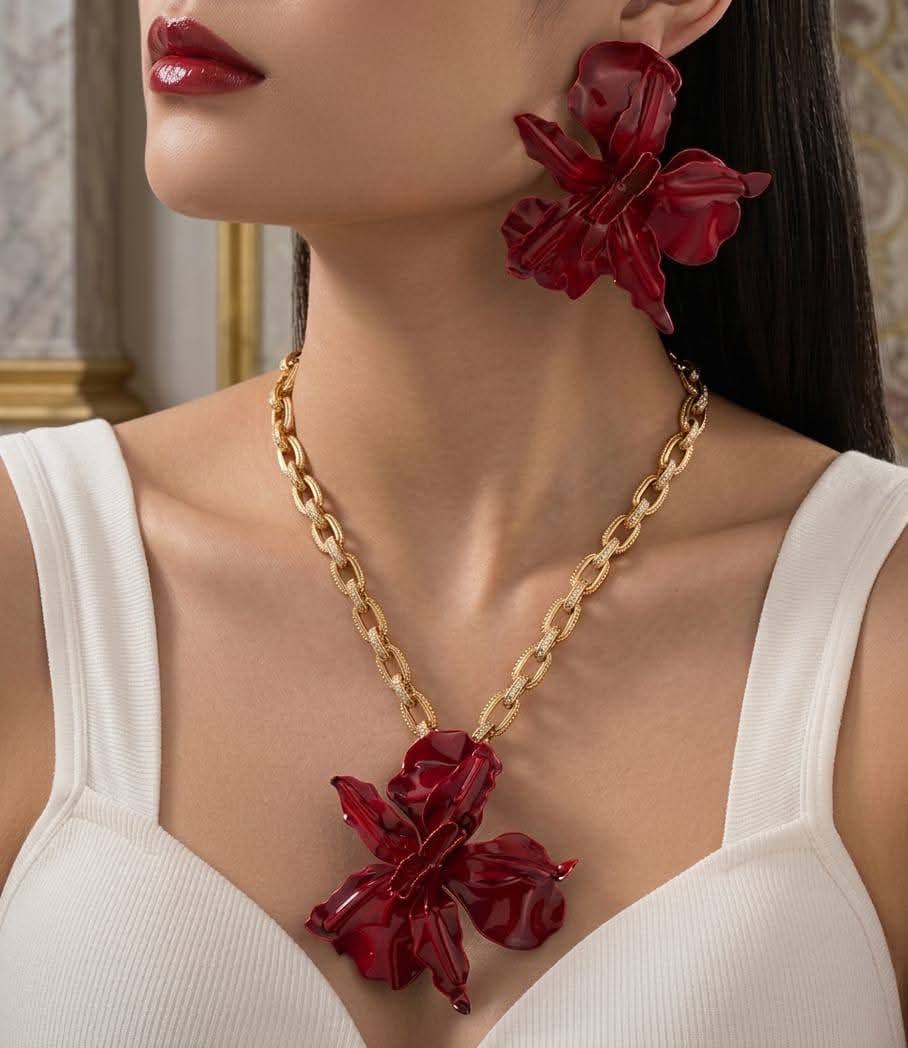Red Orchid Statement Jewelry Set