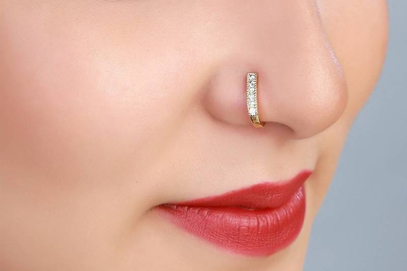 Party Allure Clip On Nose Stud Or Nose Clip Gold Plated With American Diamond Nose Ring