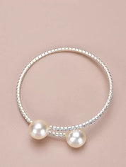 *Shiny Pearl & Rhinestone Necklace and Bracelet Jewelry Set for Women – Wedding