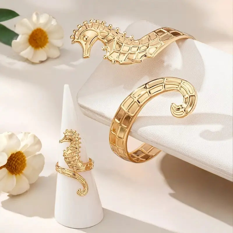 Adjustable Gold Seahorse Bracelet and Open Waterproof Stylish Women Jewelry Trendy Party Wear Accessories