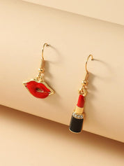 Women Fashion Red Lip Dangle Earrings