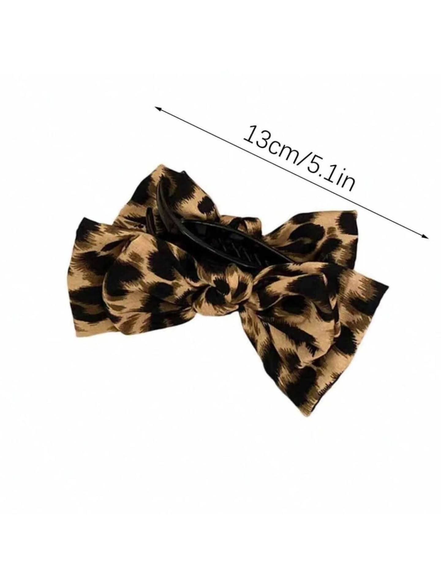 SHEIN 1pc Chic Leopard Print Bow Hair Claw,Large